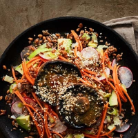 Grilled miso mushroom and grain salad